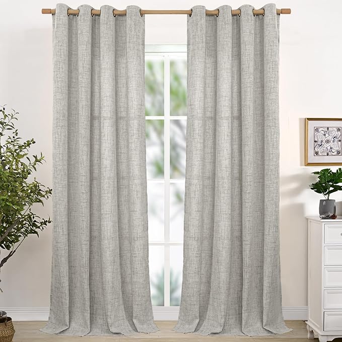 YoungsTex Curtains 95 Inch Long for Living Room, Dark Grey Linen Drapes Privacy Light Filtering with Bronze Grommet for Bedroom Dining Floor Length, 2 Panels, 52 X 95 Inch