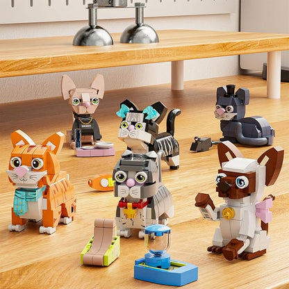 6pack Party Favors Mini Cats Building- Compatible with Lego Cute Animal, Adorable Animals Building Sets, Party Favors Birthday Gift for Kids 8-12 (773 PCS)