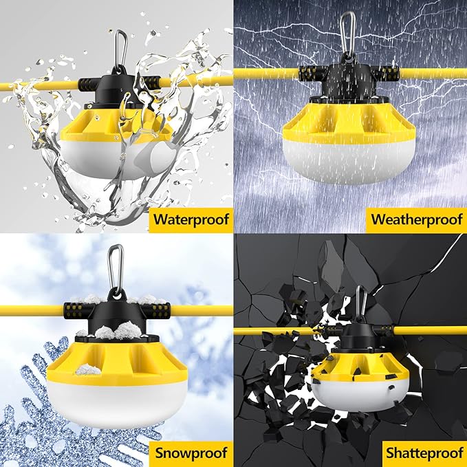 50FT Construction String Lights LED Industrial Grade Best for Construction Sites, Renovation, Walkways,Patio，Mine cave, Outdoor, and Other Outdoor Lighting Solutions Use,Free for Climbing Hook