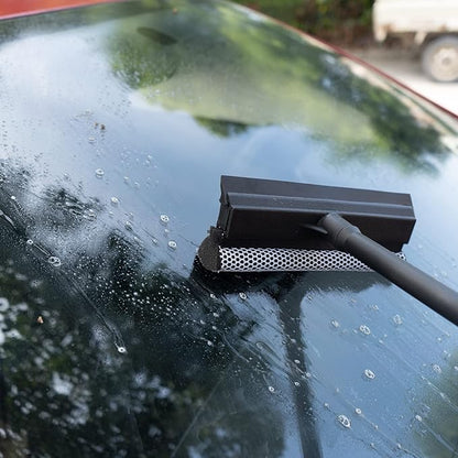 Matthew All Purpose Window Squeegee w/Premium Microfiber Cloth 3Pcs,Car Squeegee Windshield Cleaning Sponge and Rubber Squeegee,2-in-1 Window Cleaner Sponge(8'') and Soft Rubber with Pole 20''(3Pack)