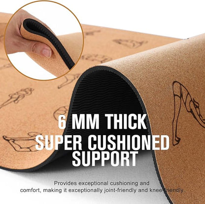 Premium Cork Yoga Mat 1/4 & 2/5 Inch Thick 72 x 26 in, Thick Cork and TPE Non Slip Yoga Mats for Women Men, Sweat Proof Eco-friendly, Great for Hot Yoga & Workouts