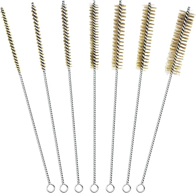 7Pcs Wire Tube Brushes Set,Brass Bottle Brush ,12" Long Wire Bore Brushes for Deep Cleaning Pipes,Tubes,Narrow Spaces, Engine Parts, Home Brew(1/4"-1" Sizes)