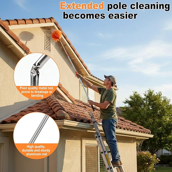 3-in-1 Window Cleaner Tool with Rotating Head,67" Window Squeegee with Extension Pole, Window Cleaning Squeegee Kit for Indoor & Outdoor High Windows and Car Glass
