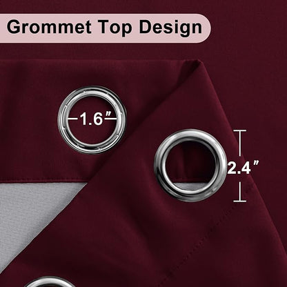 XWZO 100% Blackout Curtain Panels - Thermal Insulated Black Liner Curtains, Noise Reducing and Heat Blocking Drapes for Hall and Studio Windows with Tiebacks, Burgundy, W38 x L63, Set of 2