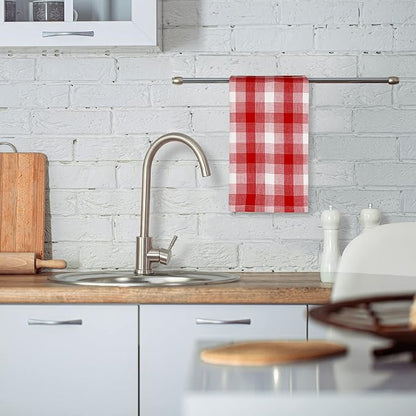 Kitchen Towels Set of 6 Soft Premium Cotton Highly Absorbent Dish Towels 20X30 Inches, Washable & Reusable Tea Towel, Quick Drying Dish Cloths for Cleaning Dishes - Red/White, Checks
