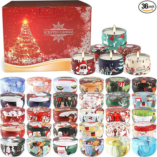 36Pack Christmas Scented Candles Sets,Long Burning,2.5oz Natural Soy Wax with Essential Oils Decorative Aromatherapy Candles for Christmas，Thanksgiving Gift, Home Scented