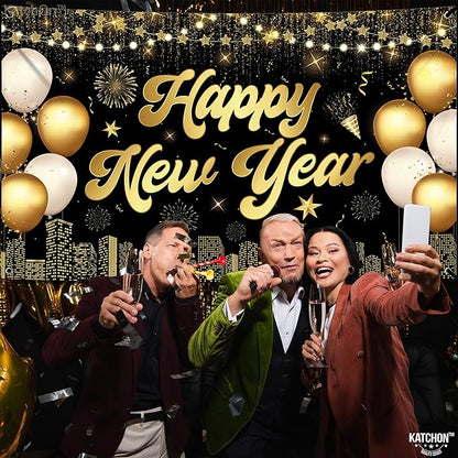 KatchOn, XtraLarge Happy New Year Banner - 72x44 Inch | Happy New Years Decorations 2026 | Happy New Year Backdrop, New Years Eve Party Supplies 2026 | New Years Eve Backdrop for NYE Decorations 2026