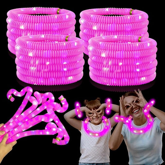 12-24 PCS Pink Glow Sticks Party Favors for Kids,LED Light up Pop Tubes for Toddlers, Neon Necklaces Bracelets Accessories,Birthday Dance Wedding Valentines Day Mardi Gras Party Supplies Decorations