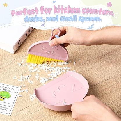 LemonRoad 24 Pcs Mini Broom and Dustpan Set with Handle, Nesting Tiny Cleaning Broom, Hangable, Back to School Supplies, for Classroom, Office, Desk, Car, Kitchen, Camping, Pet Area, 3 Colors