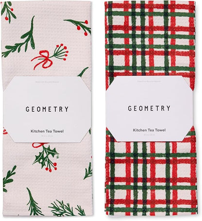 GEOMETRY Christmas Kitchen Towels - Quick Dry Microfiber Cloth Dish Towels for Kitchen Drying - Premium Quick Dry Towel 2-Pack Set - Deck The Holls
