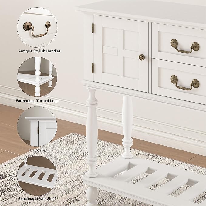 Console Table with Drawers, White Vintage Entryway Tables with Storage and Shelf, Hallway Table with Turned Legs, Narrow Behind Couch Sofa Table for Entryway, Hallway, Living Room