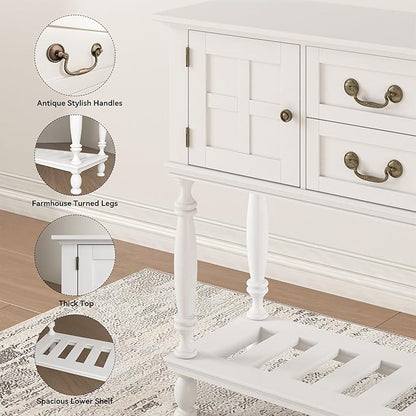 Console Table with Drawers, White Vintage Entryway Tables with Storage and Shelf, Hallway Table with Turned Legs, Narrow Behind Couch Sofa Table for Entryway, Hallway, Living Room