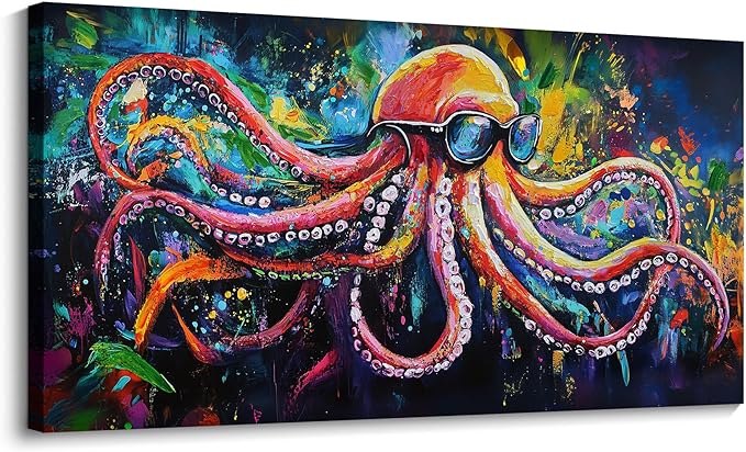 JEAWA Abstract Graffiti Wall Art, Large Size Funny Octopus Street Cool Pop Hand Drawn Texture Canvas Paintings for Living Room Bedroom Men Teenage Boy Game Room Picture Wall Decor 29x58 IN