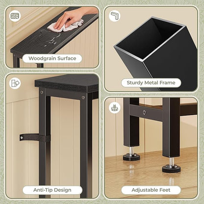 Huuger 110.2 Inch Sofa Table with Power Outlets, 23.9’’-34.4’’ Height Adjustable Range, Behind Couch Table with USB-C Ports, Sofa Tables Narrow Long, Skinny Console Table, for Small Spaces, Black