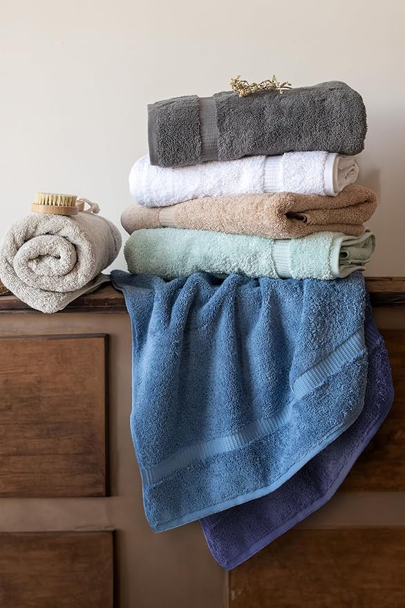 SALBAKOS 100% Turkish Cotton Bath Towel Set of 4 27x54 inch | Heirloom Quality | Hotel & Spa Collection | Ultra Soft, Super Absorbent, Long Lasting Bath Towels | Made in Turkey (Blue, 4 Bath Towels)