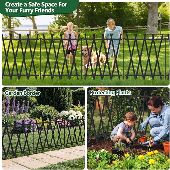 Metal Decorative Garden Fence 24" H x 24" W (5 Panels, 10 Ft Total) Rustproof Animal Barrier No Dig Decorative Fencing for Dogs,Pet, Yard,& Patio, Landscape, Border，Easy Installation