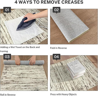 Modern Abstract Runner Rug, 2x6 Feet, Beige, Faux Wool, Machine Washable, Non-Slip, Soft, Kid & Pet Friendly