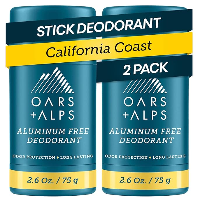 Oars + Alps Aluminum Free Deodorant for Men and Women, Dermatologist Tested and Made with Clean Ingredients, Travel Size, California Coast, 2 Pack, 2.6 Oz Each