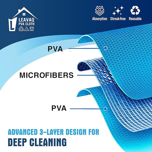 3-Pack PVA Microfiber Cleaning Cloth – 12"x12" Ultra Absorbent, Quick Dry, Streak-Free, Kitchen, Glass, Home & Office