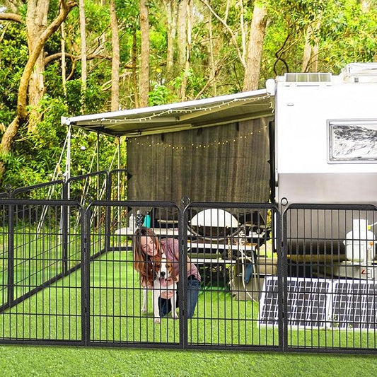 Dog Playpen Outdoor, 32" Height 10 Panels Pet Fence with Low Threshold Full Gate, Large Dog Fence Outdoor for Yard, Heavy Duty Pet Playpen Metal Play Pen Fence for RV Camping