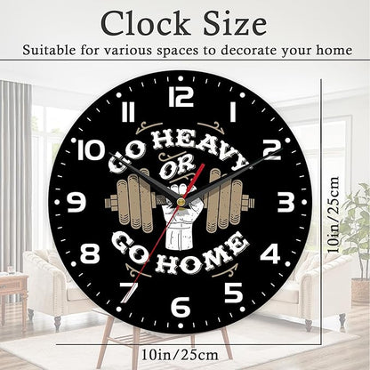 Wall Clock, 10 Inch Silent Non-Ticking Home Kitchen Decor, Battery Operated for Bathroom Bedroom Living Room Office(Gym Quotes)