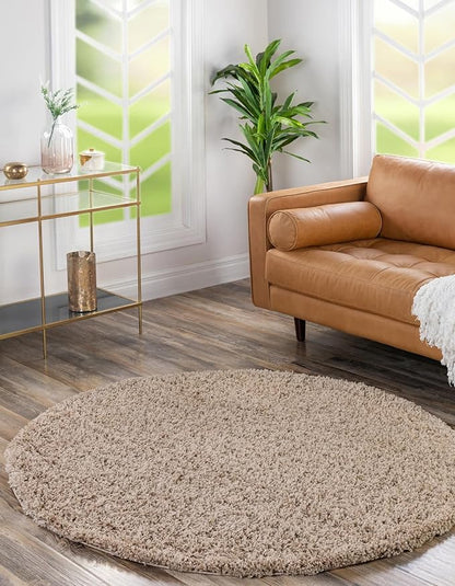Unique Loom Solid Shag Collection Area Rug (5' 3" Round, Taupe)