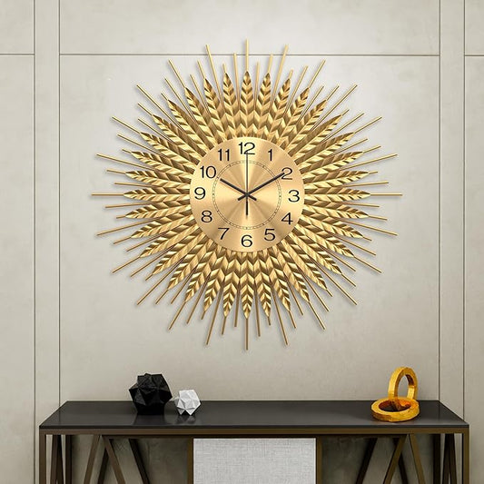 28 Inch Gold Large Wall Clock Decorative Metal Mid Century Wall Clocks, Modern Big Silent Non-Ticking Clock, Modern Handmade Home Art Decor for Living Room, Bedroom, Dining Room