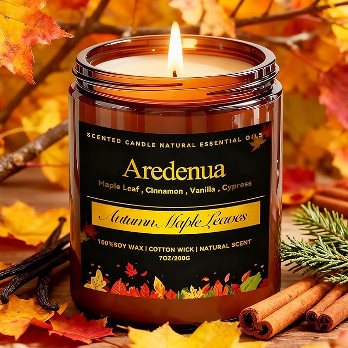 Autumn Leaves Candle – Warm Seasonal Leaf Aroma, Hand-Poured Soy Candles for Winter Home Décor, Cozy Holiday & Christmas Candles Gift, Season Celebration Winter Christmas Gifts for Women