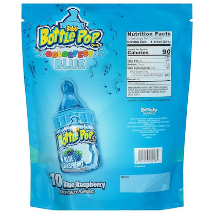 Baby Bottle Pop Candy Blue Lollipops, 10 Ct Bulk Lollipops with Dipping Powder in Blue Raspberry Flavor, Full Size, Individually Wrapped Hard Candy For Valentine's Goodie Bags, Party Favors