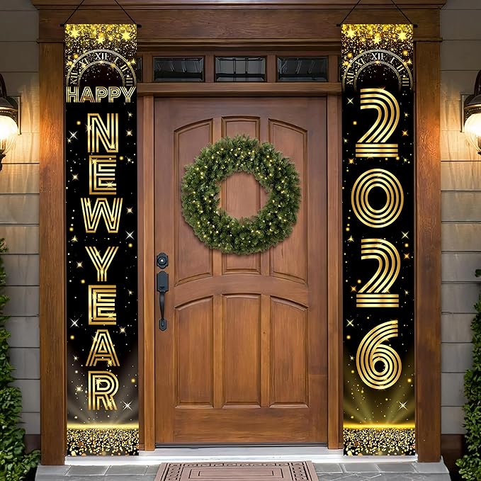 KatchOn, XtraLarge Happy New Year Banner - 72x12 Inch | New Years Decorations 2026 | New Years Eve Party Supplies 2026, Nye Decorations 2026 | Door Banner for Happy New Year 2026 | Nye Decor 2026