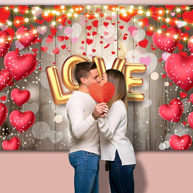 Valentine's Day Backdrop, 7x5FT Red Heart Party Decor