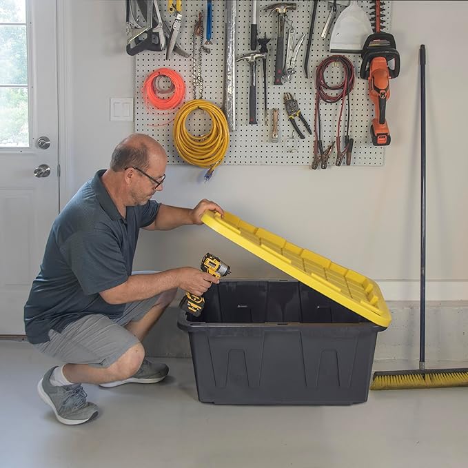 CX BLACK & YELLOW, 27-Gallon Heavy Duty Tough Storage Container & Snap-Tight Lid, (14.3H x 20.6W x 30.6D), Weather-Resistant Design and Stackable Organization Tote [2 Pack]