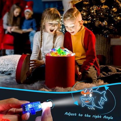 24PCS Cartoon Shark Party Favors-Fish Baby LED Finger Lights：Glow-in-the-Dark Light-Up Toys Bulk for Kids,Under the Sea Birthday Party Decorations Supplies,Goodie Bags Stuffers, Classroom Prizes Gifts