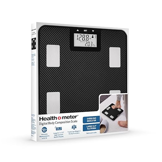 Health o meter Digital Body Composition Scale – BMI, Body Fat & Water Mass Measurement, Multi-User Tracking, 450 lb Capacity, Step-On Carbon Fiber Platform, Backlit Display, 3 AAA Batteries Included