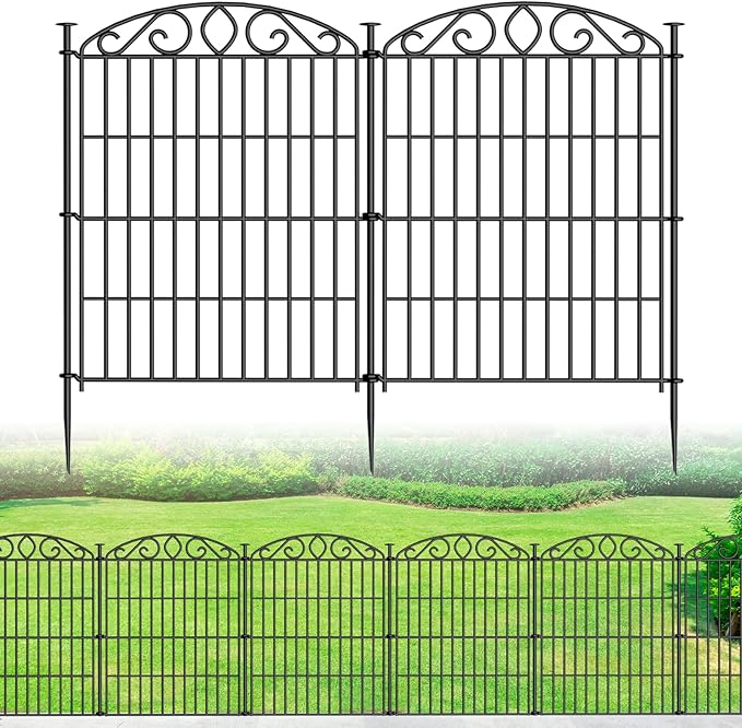 Garden Fence 12 Panel - 30in H x 23.6ft L, No Dig Rustproof Metal Tall Animal Barrier for Dogs Rabbits, Decorative Outdoor Border for Yard, Patio, and Flower Beds
