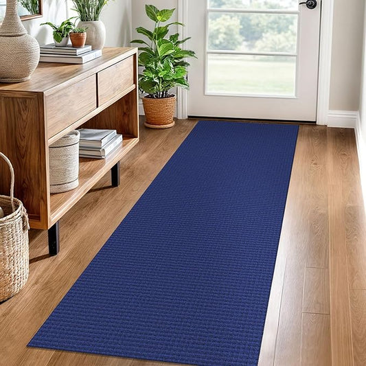 EARTHALL Woven Runner Rug 2x6 Ft Washable Runners for Hallways Cotton Non Slip Rubber Backed Kitchen Runner Braided Indoor Floor Carpet for Entryway, Hallway, Kitchen, Bedroom, Royal Blue/Navy