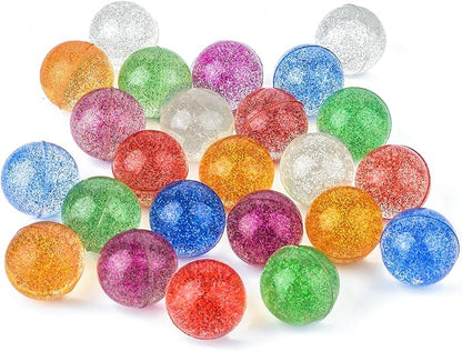 24 Pack Glitter Bouncy Balls for Kids 32 mm Rubber Bounce Balls in 6 Bright Colors — Bulk Party Favors, Goodie Bag Fillers, Easter Basket Stuffers, Classroom Rewards & Prizes