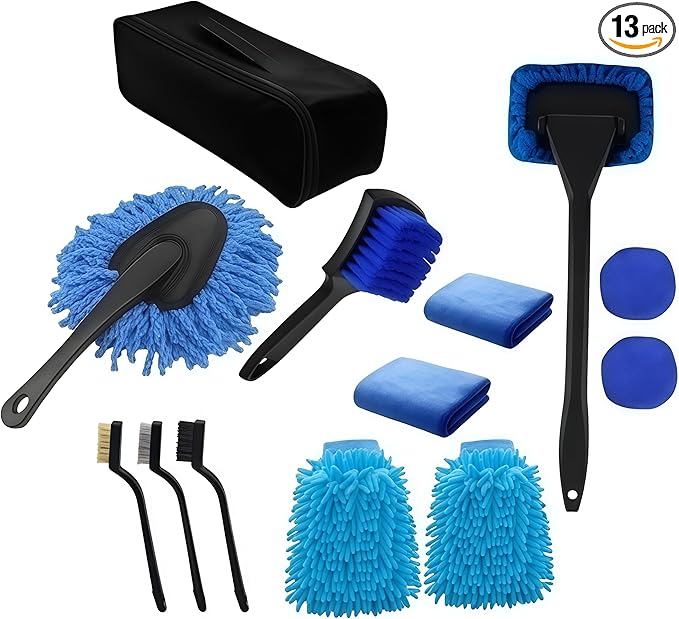 13PCS car Cleaning kit,Include car Cleaning Brush,Gloves,car Window Cleaning Brush, Cleaning Cloth and Storage Bag - car Cleaning Product Set, Suitable for Cars, Trucks
