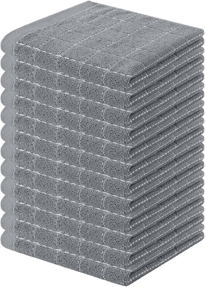 Homaxy 100% Cotton Terry Kitchen Dish Cloths, Ultra Soft and Absorbent Dish Towels for Kitchen, Suitable for Drying and Washing Dishes, 12 Pack, 12 x 12 Inches, Grey