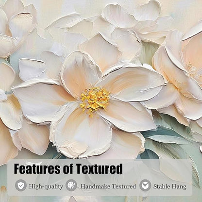 Anolyfi White Textured Flowers Large Canvas Wall Art for Living Room, Modern Aesthetic Sage Florals Painting Wall Decor for Christmas Gift Hallway Bedroom Dining Room Office Home Decor 58"x29"