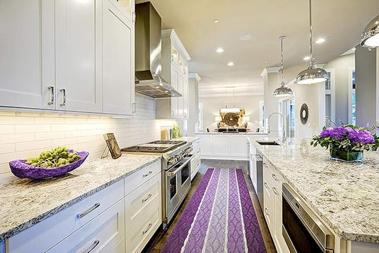 Custom Cut Hallway Runner Rug, Slip Resistant, 31 Inch Wide X Your Choice of Length, Damask Lilac, 31 Inch X 20 feet