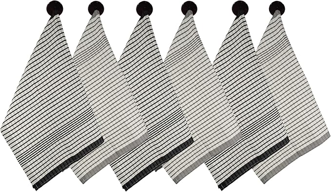 6 Pack Cotton Kitchen Towels – 29.5 x 19.5 Inches Grey & White Checkered Tea Towels, Absorbent Dish Cloths & Kitchen Drying Towels, Quick-Dry Hand Towels with Hanging Loop, Durable, Woven Design