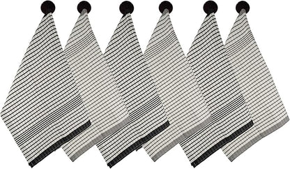 6 Pack Cotton Kitchen Towels – 29.5 x 19.5 Inches Grey & White Checkered Tea Towels, Absorbent Dish Cloths & Kitchen Drying Towels, Quick-Dry Hand Towels with Hanging Loop, Durable, Woven Design
