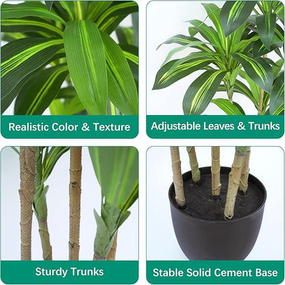 Artificial Plants 6Ft Dracaena Fragrans Faux Trees with 8 Heads Fake Tree for Home Decor Indoor or Outdoor Office Decoration Housewarming Gift
