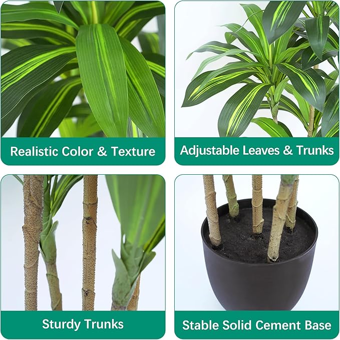 Artificial Trees 6Ft Dracaena Fragrans Faux Trees with 8 Heads Floor Plants for Living Room Decor Fake Silk Plants for Home Decor Indoor Potted Plants Office Garden Outdoor…
