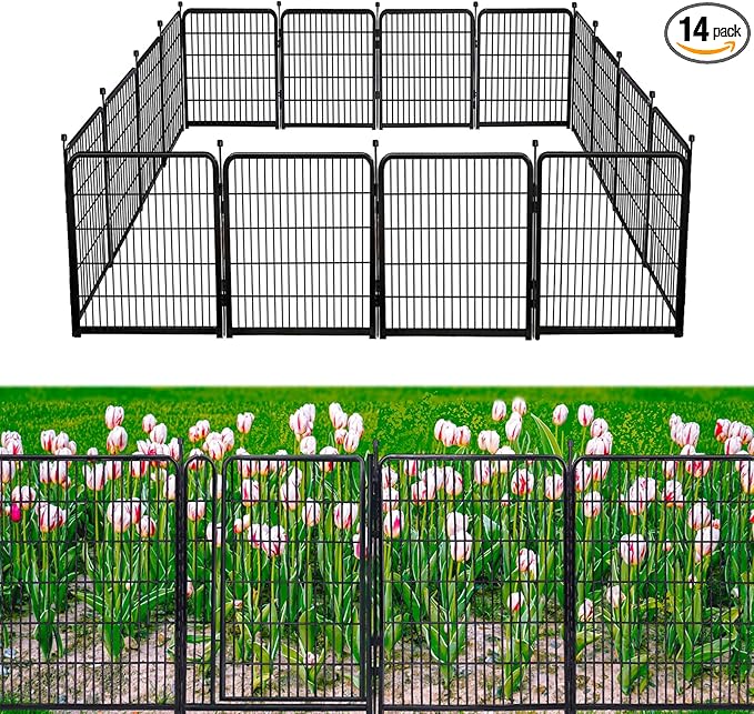 Garden Fence 36 Inch 14 Panels Without Gate,Black Dog Pen Wide Door,Be Suitable for Inside and Outside,Low Threshold Total 31 Ft(l) Garden Fence for Yard and Dog,