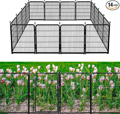 Garden Fence 36 Inch 14 Panels Without Gate,Black Dog Pen Wide Door,Be Suitable for Inside and Outside,Low Threshold Total 31 Ft(l) Garden Fence for Yard and Dog,
