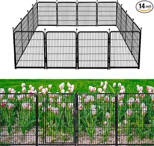 Garden Fence 36 Inch 14 Panels Without Gate,Black Dog Pen Wide Door,Be Suitable for Inside and Outside,Low Threshold Total 31 Ft(l) Garden Fence for Yard and Dog,