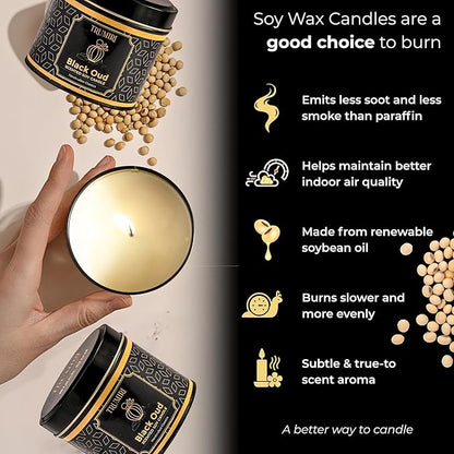 Black Oud Candle Highly Scented Soy Candel Natural Non Toxic Velas Aromáticas Gift for Men 5Oz Decorative Tin Jars with Lids Pack of 3