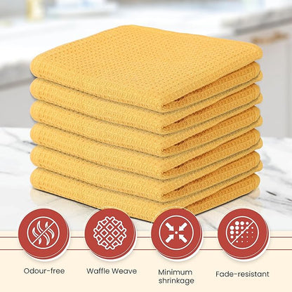 Vintage Vista 100% Cotton Waffle Dish Cloths (Pack of 6) - Dish Rags for Washing Dishes - Reusable & Highly Absorbent Kitchen Towels - Kitchen Rags for Christmas - (12" x 12" - Yellow)